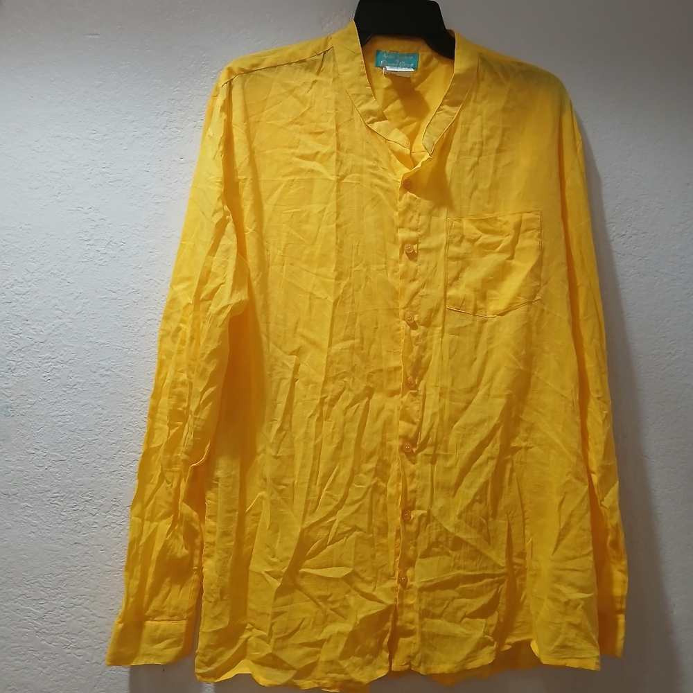 Antica Sartoria by Giacomo Cinque 100% cotton sizeLBright Yellow Button-Up Shirt